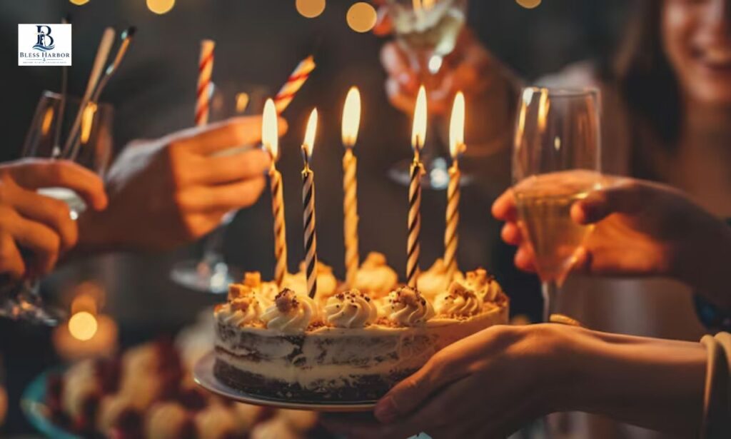 Cousin sisters celebrating a birthday with cake and Instagram captions