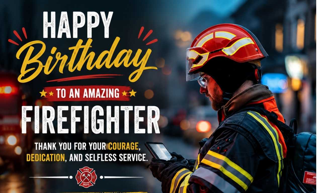 Happy Birthday Wishes for Firefighter – Brave firefighter celebrating a birthday with heartfelt, funny, and inspirational birthday messages
