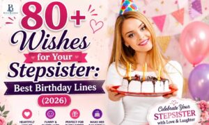 Wishes for your stepsister birthday card with flowers and balloons